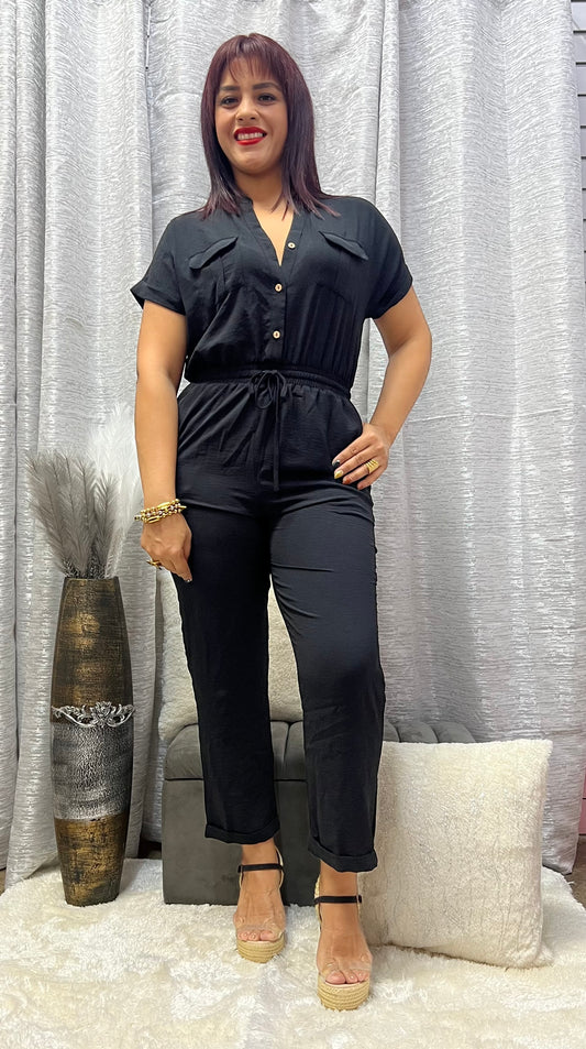 BUTTON DOWN WOVEN JUMPSUIT