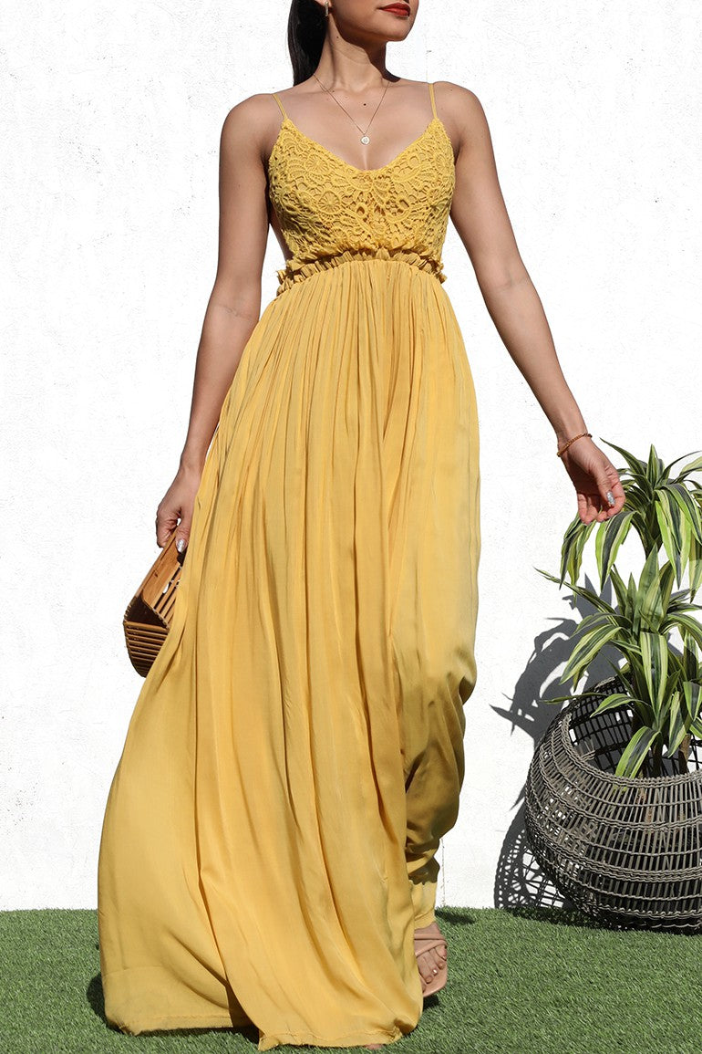 LACE TOP WOVEN MAXI DRESS - Just For You