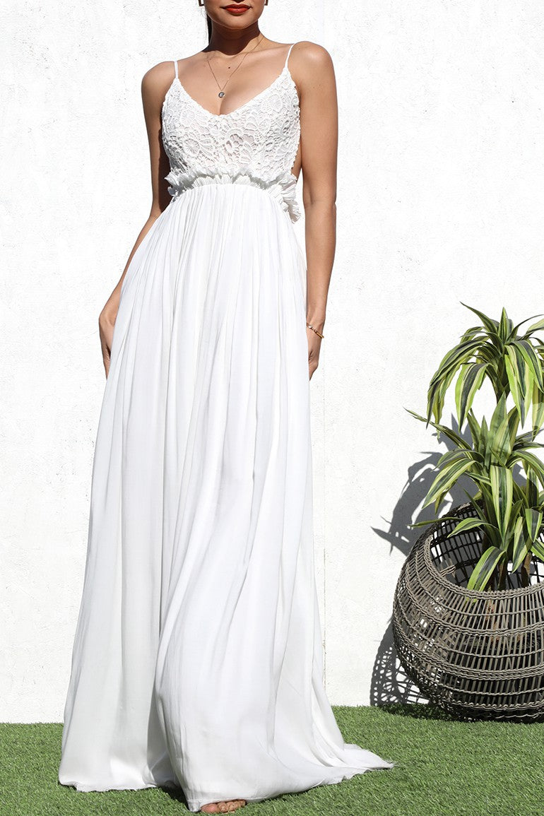 LACE TOP WOVEN MAXI DRESS - Just For You